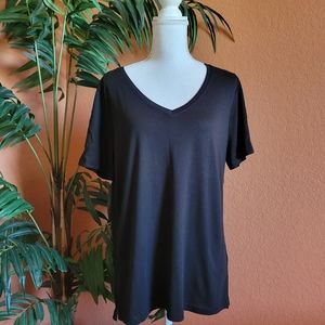 3/$25 Members Mark Essential V Neck Tee Shirt Soft L Basic Black Modal Pima